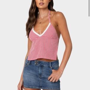 EDIKTED Charmaine Open Back Gingham Top